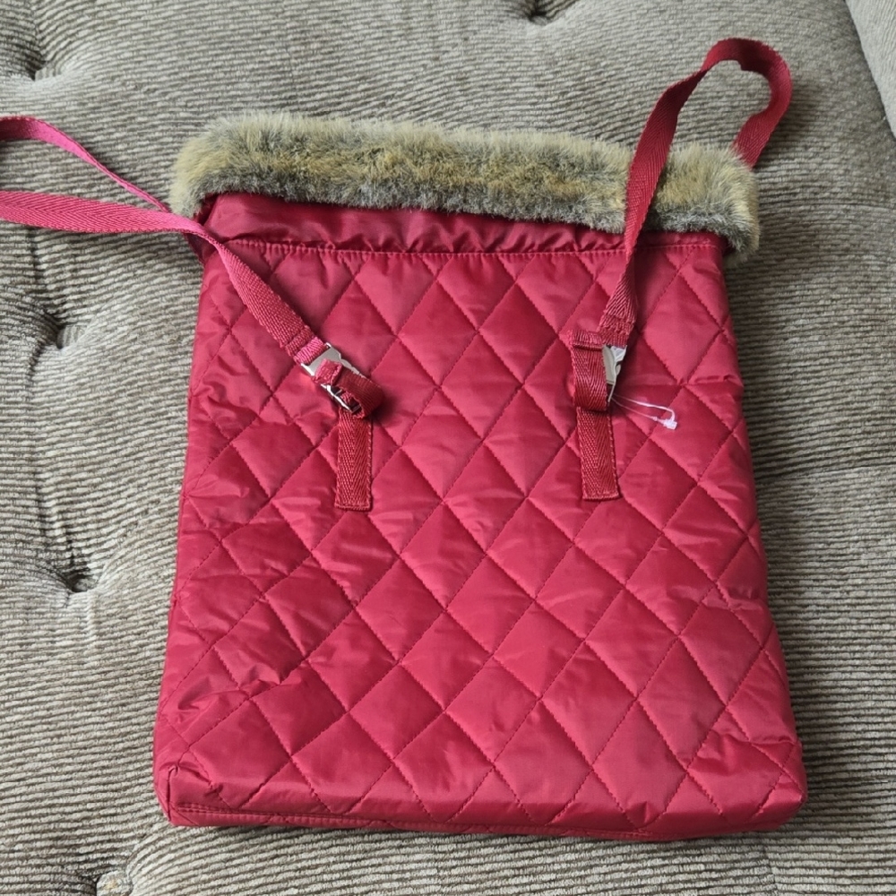 Bebe Red Tote with Faux Fur Accent